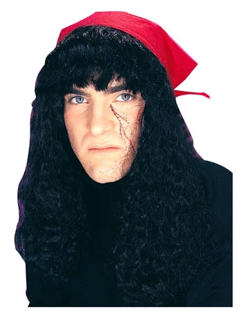 Black Pirate Wig W/Bandana 1 Black Pirate Wig W/Bandana